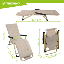 Opklapbare tuinstoel met kussen, 3 standen, beige