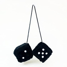 Black Fluffy Car Hanging Dice Retro Plush Ornament for Rearview Mirror Single