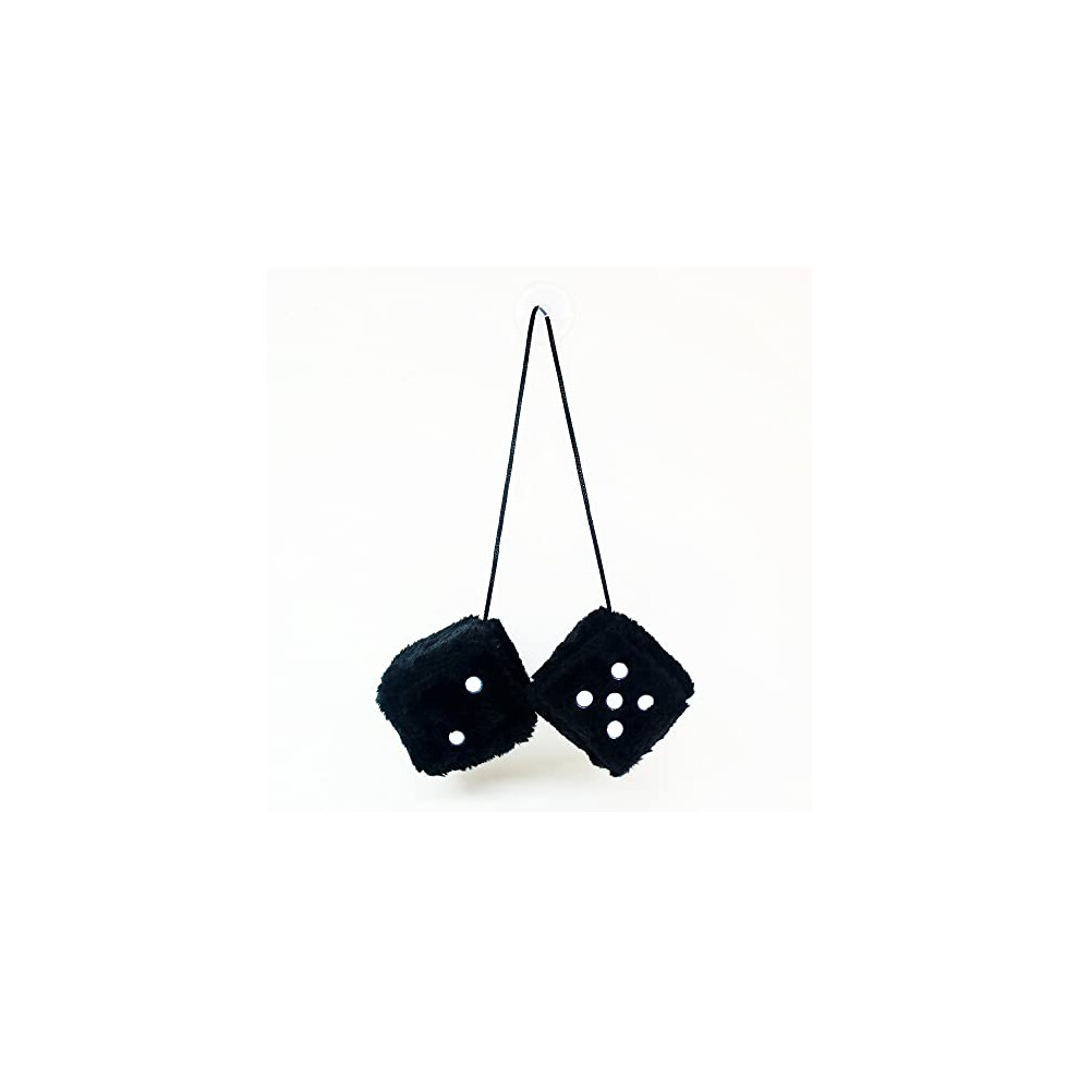 Fluffy Car Hanging Dice Retro Plush Ornament For Rearview Mirror Single Black 9330225835349