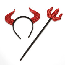Fascia per capelli con corna da diavolo in tessuto glitterato, fascia flessibile con design artigianale, accessorio per costume per giochi di ruolo,