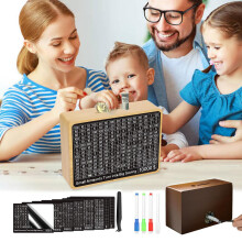 10000 Savings Challenge Wooden Money Box for Cash and Coins, Reusable Coin Bank for Budgeting