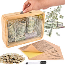 Wooden Piggy Bank for Adults and Kids with Visible Savings Milestones and Reusable Coin Saving Box