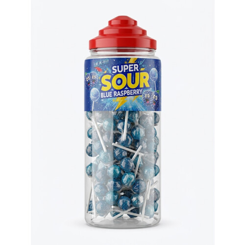 150 Lick - It Blue Raspberry Lollipops Super Sour Individually Wrapped Candy