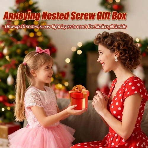 Annoying Screw Gift Box Set, HardtoOpen Money Puzzle Boxes, Bright Red Nesting 2 Pack 1