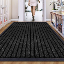 (Black, 60 x 180 cm - Runner) 1pc Indoor/Outdoor Rug – 7 Stripe Polypropylene Woven Design with PVC Rubber Back – Heavy-Duty, Waterproof,