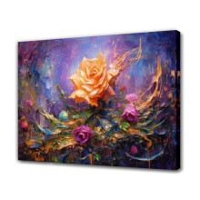 Golden Roses Canvas Poster Purple Flowers 12x18 inch