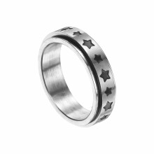 Stainless Steel Fidget Ring Size 8 Smooth Rotation Pentagram Design Silver Spinning Ring Women