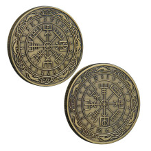 Viking Challenge Coin with Runic Compass Design, Durable Metal Nordic Mythology Collector Token