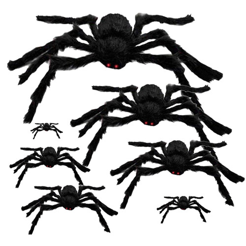 Sort polyester Halloween edderkop dekorationspakke (7 størrelser)