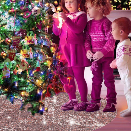 23.6" Rose Gold Polyester Christmas Tree Skirt with Sequins – Compatible with Most Trees 2