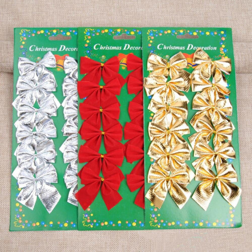 12pcs 6cm Christmas Bows Gold Silver Red 1
