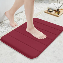 (Burgundy color, 40*60cm(15.7*23.6inch)) 1pc Horizontal Striped Thickened Sponge Bath Mat, Comfortable, Soft Coral Fleece, Non-Slip
