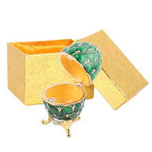 Caixa de lembrancinhas em estilo vintage verde de Páscoa para coleção de arte, feita de liga de zinco esmaltada, com ovos de Páscoa decorativos.