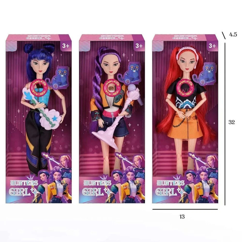 ([3PCS] Rumi+Mira+Zoey) 3PCS Singing Collectible Cosplay Kpop Demon Hunters Dolls Moveable Joint Figure