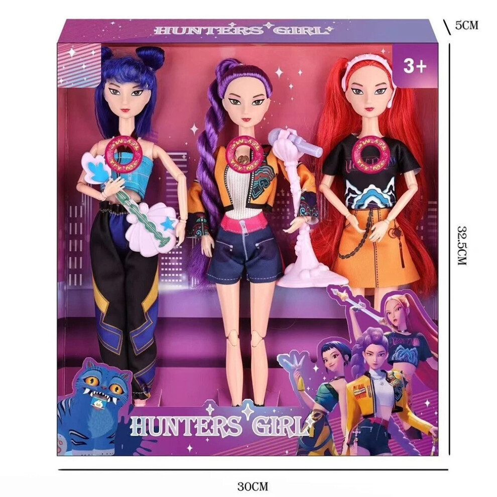 ([3PCS/Set] Rumi+Mira+Zoey) 3PCS Singing Collectible Cosplay Kpop Demon Hunters Dolls Moveable Joint Figure