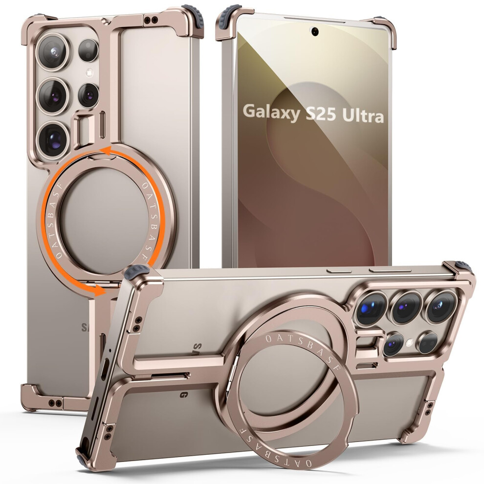 Case For Samsung Galaxy S25 Ultra Slim Aluminum Metal Bumper With 360 Rotation Kickstand Desert 9330225836476