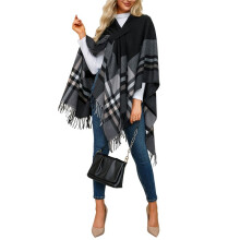 Damen-Wickeltücher, Vorne Offen, Reiseponcho, Umhang, Warm, Übergroß, Kariert, Pullover, Lässig, Strickjacke, Schal Schwarz Einheitsgröße