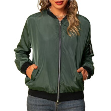 Damenjacke, Freizeitmantel, Reißverschluss, Oberbekleidung, Windjacke mit Taschen Dunkelgrün L