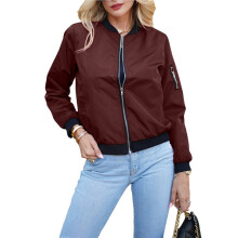 Damenjacke, Freizeitmantel, Reißverschluss, Oberbekleidung, Windjacke mit Taschen Weinrot M
