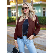 Damenjacke, Freizeitmantel, Reißverschluss, Oberbekleidung, Windjacke mit Taschen Weinrot L