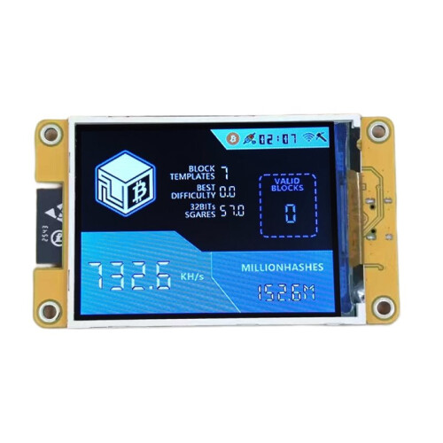 Minerador BTC NMMiner NerdMiner+ com Taxa de Atualização de 735 KH/S, Tela Inteligente de 2,8 Polegadas e Processador Solo de Criptomoedas A 2