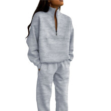 Completo Tuta da Donna Composto da 2 Pezzi In Pile, Felpa con Mezza Zip e Pantaloni da Jogging, Tuta Sportiva Grigio Chiaro M