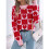 Damen Rollkragenpullover Langarm Block Süßes Herz Strick Herbst Winter Tops Rippstrick Pullover Pullover Rot L 5