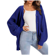 Strickjacken für Damen, Button-Down, Lange Ärmel, Übergroße Strickoberbekleidung Helle Farbe Blau L