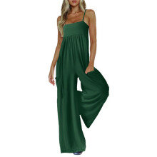 Jumpsuits für Damen, Spaghettiträger, Weites Bein, Einteiliger Overall, Sommer-Strampler mit Taschen Grün S