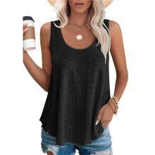 Damen Tank Tops Ärmellos Ösen Stickerei Rundhalsausschnitt Lockere Passform Lässig Sommer Fließend Schwarz M