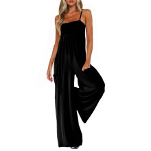 Jumpsuits für Damen, Spaghettiträger, Weites Bein, Einteiliger Overall, Sommer-Strampler mit Taschen Schwarz XL