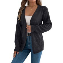 Häkel-Cardigan für Damen, Langärmelig, Vorne Offen, Übergroßer Strick-Cardigan Schwarz XL
