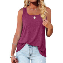Canotte da Donna con Scollo A U, Orlo Casual, Svolazzanti, Estive, Senza Maniche, Tunica Rosso Viola XXL
