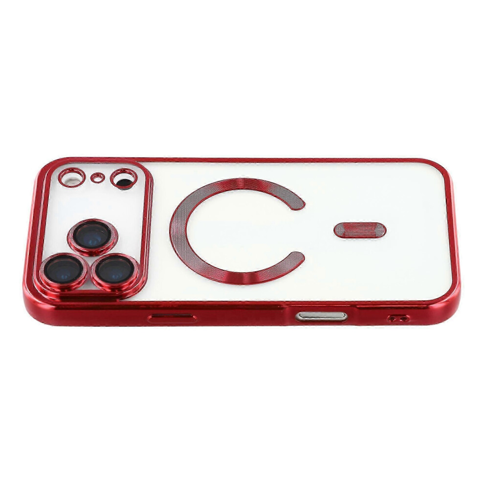 Magsafe Compatible 17 Pro Case With Lens Film - Electroplated Tpu Phone Cover Red 9319739681352