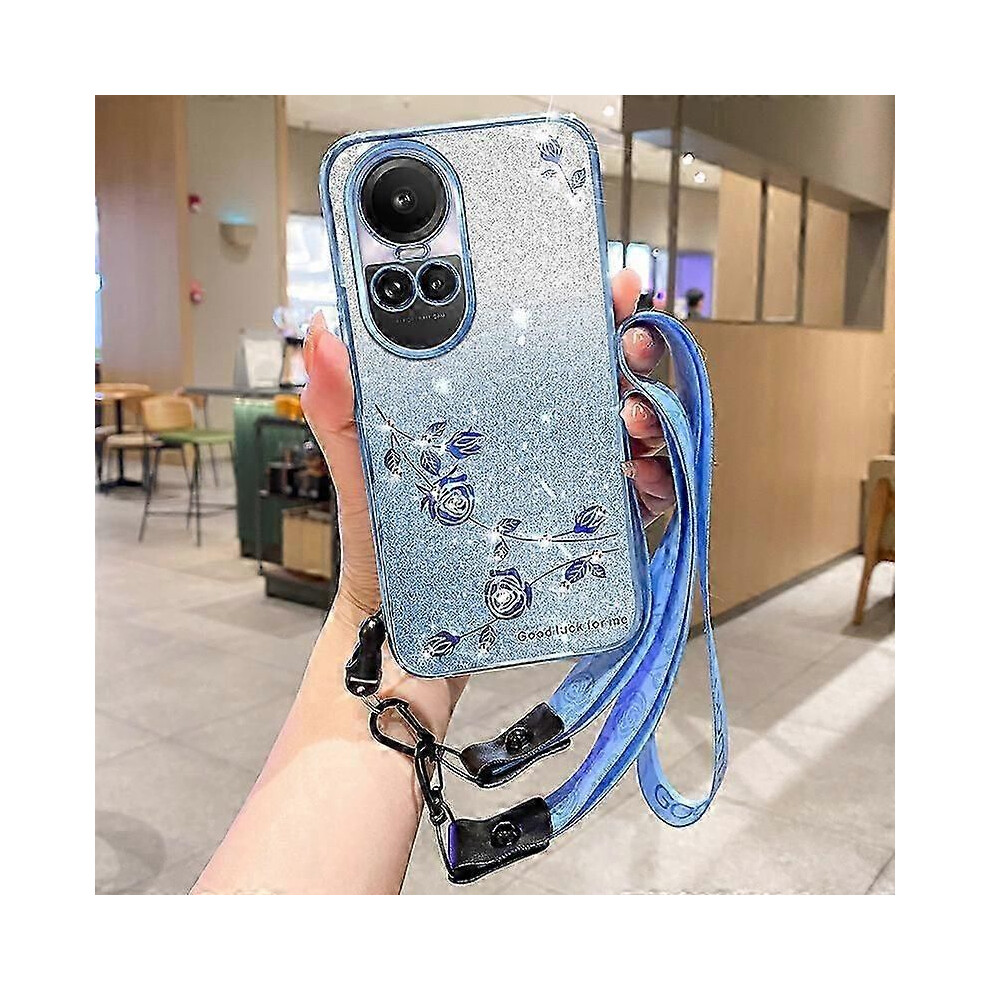 Oppo Reno10 Pro 5G / Reno10 5G Glitter Rhinestone Flower Tpu Case With Strap - Global Version 9319739682403