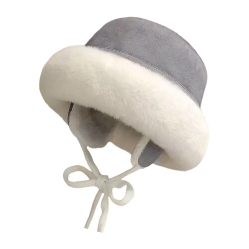 Outdoor Furry Hat Thickened Insulation Portable Foldable-Gray