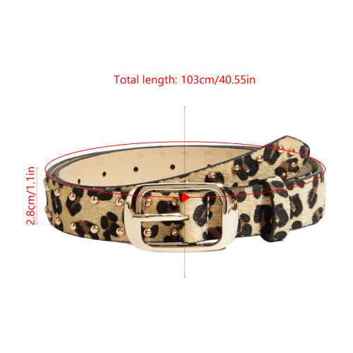 Patchworked Leopard Waistband Rivets-Leopard gold buckle 2