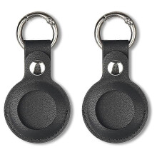 2Pcs Case Compatible for Apple Airtag, PU Leather Skin Cover with Keychain Holder Key Ring for Air Tag Accessories Black