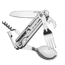 Bärbar campingbestickset Multifunktionell hopfällbar campingporslin kniv gaffel sked burköppnare