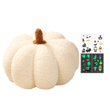 Halloween Pumpkin Pillow with 3D Plush Design and GlowinDark Stickers, White 14 Inch Throw Cushion