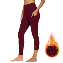Women Sports Yoga Leggings Plush High Waist Stretch-Burgundy L