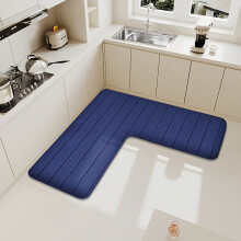 (Blue, 120x120x45cm/47.2x47.2x17.7in) Solid Color L-Shaped Flannel Absorbent Mat Home Kitchen Oil-Absorbing Anti-Slip Foot Pad Bathroom