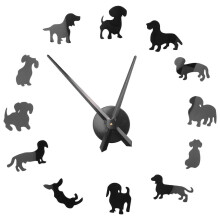 Diy Dog Pet Frameless Giant Wall Clock Clock Wall Watch Black