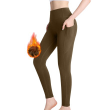 Women Sports Yoga Fleece Lined Leggings High-Dark Brown XL