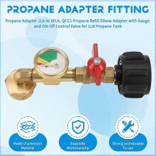 Propanadapter 1Lb till 20Lb, QCC1 Propanpåfyllningsvinkeladapter med mätare och PÅ/AV-reglerventil f