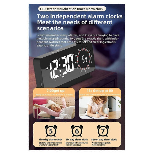 Digital Alarm Clock with Time-Meter Electronic Bedside Desk Clock with Temperature & Date Display Black 2