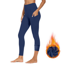 Women Sports Yoga Leggings Plush High Waist Stretch-Navy Blue M