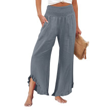 Women's linen wide-leg trousers with pleats,-Dark Grey XXXL