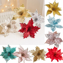 Artificial Poinsettia Ornament with Stem 12 pcs