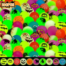 100pcs Halloween Glow in the Dark Bouncy Balls, 10 Designs for Party Favors and Trick or Bags